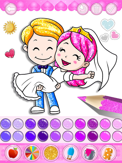 Glitter Bride and Groom Coloring Pages For Kids screenshot image 1_Popularmodapk.com