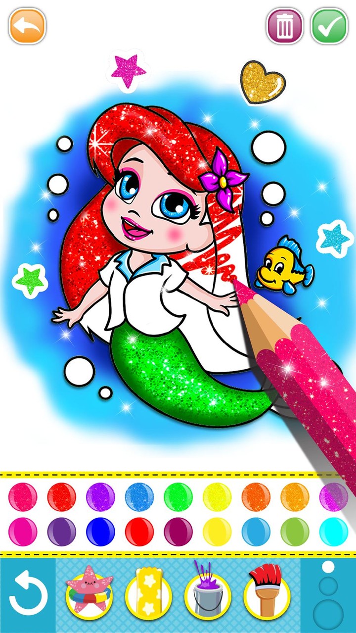 Glitter mermaid coloring pages for kids screenshot image 3_Popularmodapk.com
