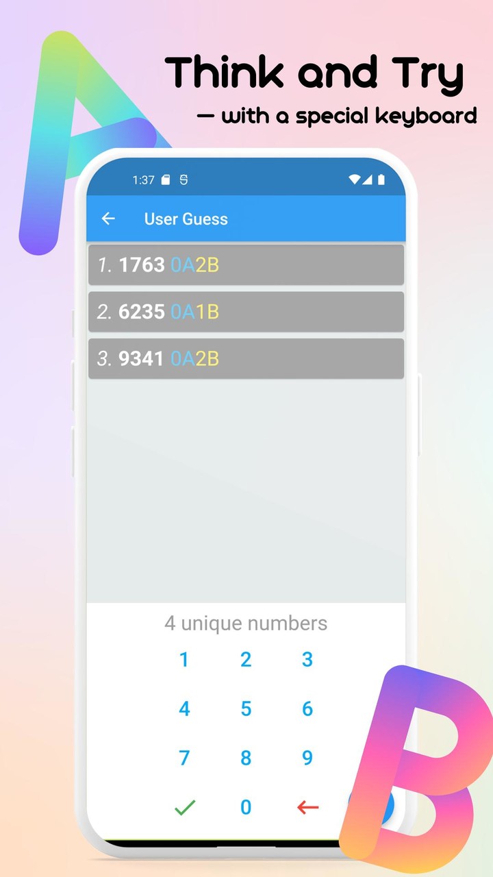 1A2B (a game like Mastermind) screenshot image 2_Popularmodapk.com
