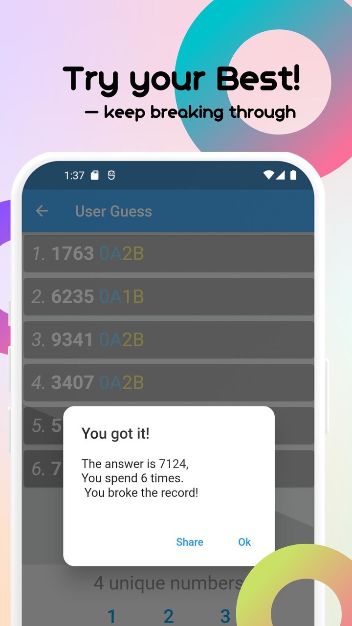 1A2B (a game like Mastermind) screenshot image 3_Popularmodapk.com
