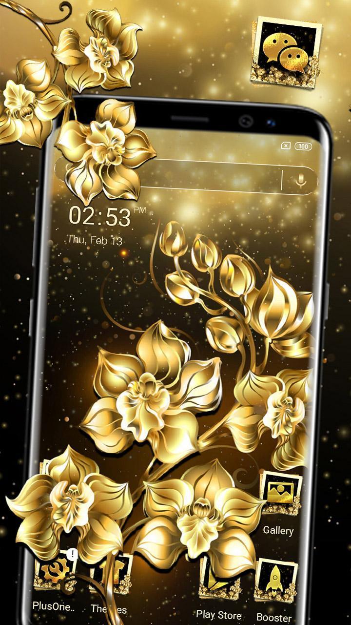 Luxury Gold Flower Launcher Theme screenshot image 1_Popularmodapk.com