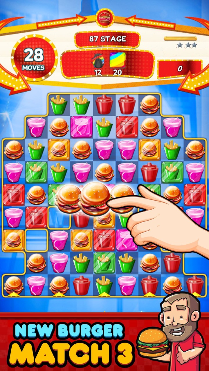 Burger Match 3 screenshot image 1_Popularmodapk.com