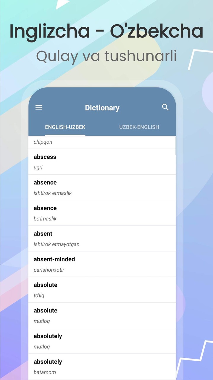 Inglizcha O'zbekcha lug'at screenshot image 1_Popularmodapk.com