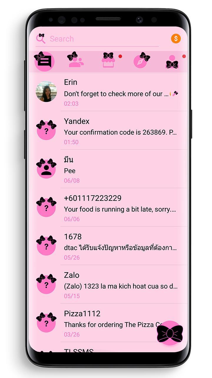 SMS Theme Ribbon Black - pink screenshot image 2_Popularmodapk.com
