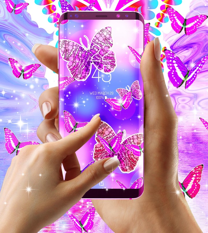 Pink butterfly live wallpaper screenshot image 4_Popularmodapk.com