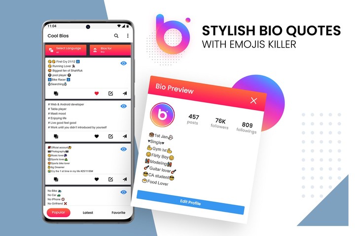 Stylish Bio Quotes with Emojis: Killer & Royal screenshot image 1_Popularmodapk.com